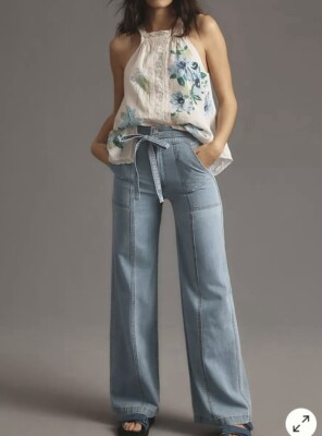 Hudson Tie-Waist High- Rise Wide- Leg Jeans Color First Class Petite Size BNWT.