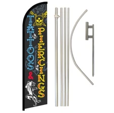 Tattoos & Piercing Windless Banner Swooper Advertising Flag Pole Kit Tattoo Shop