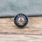 1.Ct Art Deco Vintage Style Estate Lab-Created Diamond & Sapphire Ring In Silver