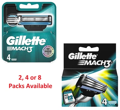Gillette Mach3 Razor Blades 4 Pack Refill Mens Shaving Cartridges -Multipack