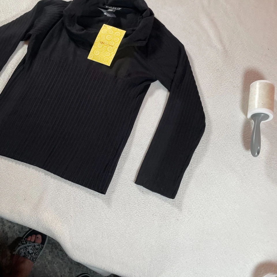Diálogo Suéter Mujer Grande Negro Capucha Cuello Pullover Top Minimalista Modesto Foto 2 de 4