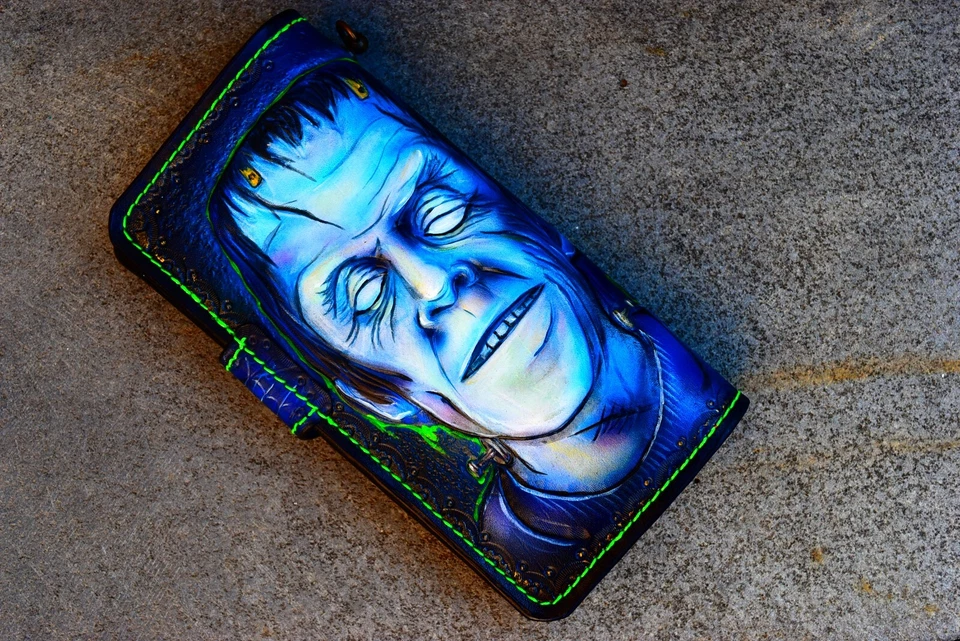 Frankenstein Cartera Cuero Tallado, Cartera Hombre Cuero, Cartera Tallada Foto 2 de 4