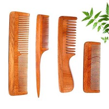 Neem Wooden Comb Set Of 4 for Women  Men Non Toxic And Smooth Anti-Dandruff