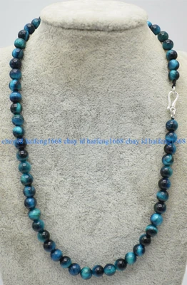 Natürlich 6mm Himmelblau Tigerauge Edelstein Halskette 16-28" Silber Verschluss - Bild 1 von 4