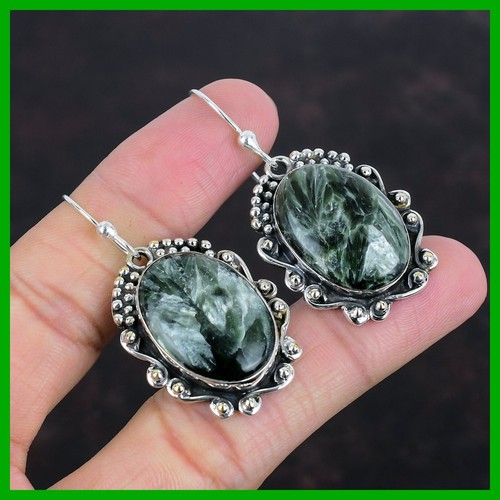 Seraphinite Stone Sisters Gift Dangle Drop Earrings Jewelry 925 Sterling Silver - Picture 2 of 7