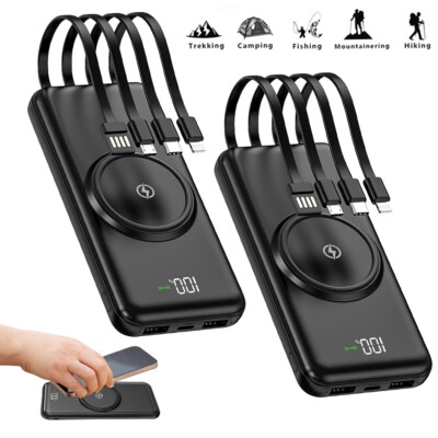 1/2Pack 30000mAh Wireless Power Bank External Battery Charger for IPhone/Android