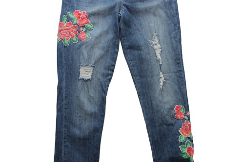 Melissa McCarthy Seven7 Womens 8 Floral Embroidered Distressed Denim Jeans Boho - Picture 7 of 10