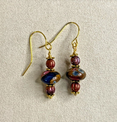 Autumn Palette Picasso Dangle Earrings. Gold Tone. Multi-colored.  S028