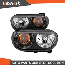 Labwork Headlights For Dodge Challenger 2008-2014 Halogen Black Left+Right Side