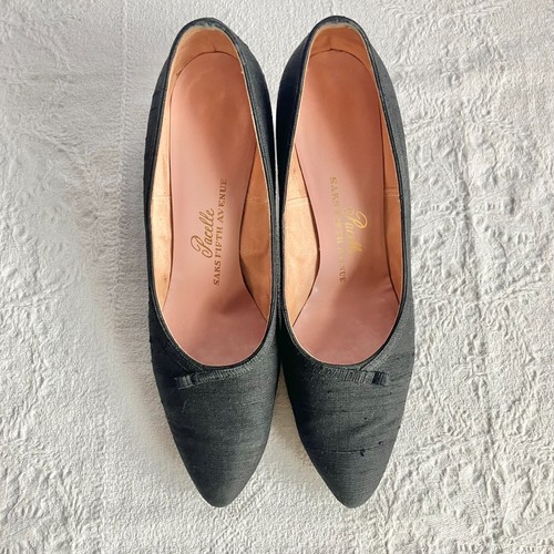 Vintage 1960s Pacelle Saks 5th Avenue Black Spike Heel Pointed Toe Pumps 8AA - Picture 2 of 10
