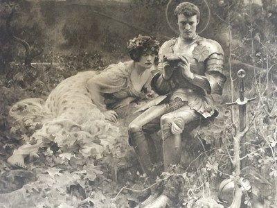 Antique Print The Temptation Of Sir Percival Arthur Hacker Dated 1901 Painting