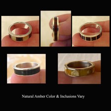 INLAID MULTICOLOR CHERRY BUTTERSCOTCH AMBER STERLING SILVER UNISEX RING BAND
