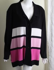 Exclusively Misook Sz 1x Black Pink Colorblock Art-to-wear Acrylic Knit Jacket