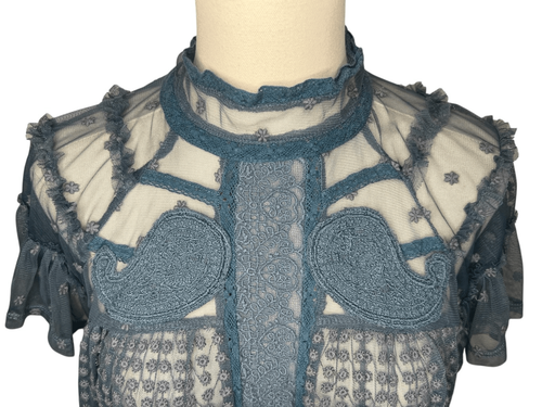 Free People Women’s Medium Mesh Top Victorian Sheer Ruffle Mock Neck - Picture 4 of 10
