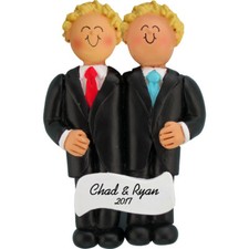 Personalized Christmas Ornament - Blonde Males Same Sex Wedding Newlyweds