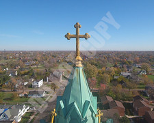 Drone View Downtown Detroit St Albertus Church Steeple Cross 8x10 Photo