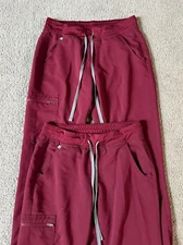 2 Pairs Figs Technical Collection Women's Maroon Jogger Scrub Pants - Size Small