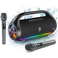 Waterproof Speaker with 2 Wireless Microphone Party Karaoke Machine System Mics