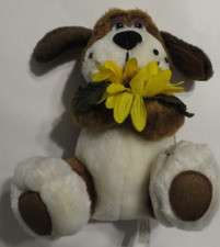 PLAY-BY-PLAY vintage dog Plush Stuffed holding sunflower RARE 