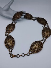 Vintage Metal Concho Belt Concho Chain Link Metal And Leather Braided Oval Disk
