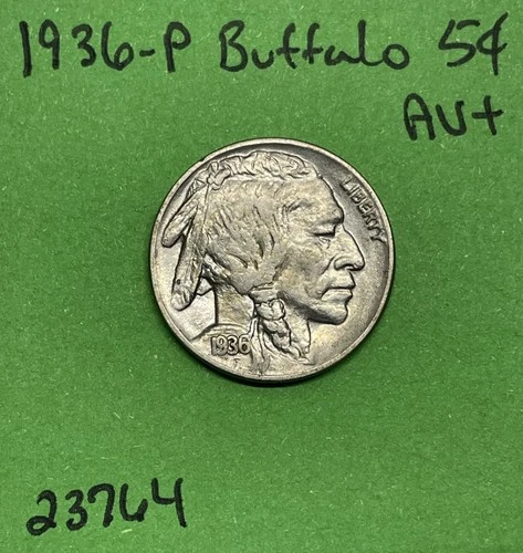 1936-P Buffalo 🦬 Indian Head Nickel 5c AU+ About Uncirculated