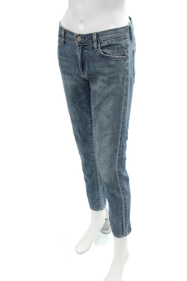 Pantalones de mezclilla rectos de tiro medio con cremallera de algodón azul talla 28 Goldsign para mujer Foto 2 de 4