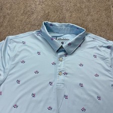Chubbies Performance Polo Shirt Men M Blue Stretch Golf Cart Graphic