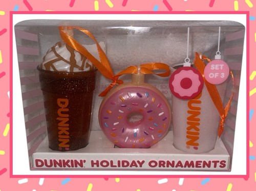 Limited Edition Dunkin' donuts Holidat Ornaments 3 Pack New 2024 Christmas - Picture 1 of 7