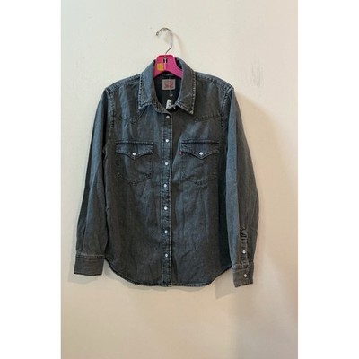 Levi Strauss Co Gray Denim Western Shirt Long Sleeve Pearl Snap Button Up