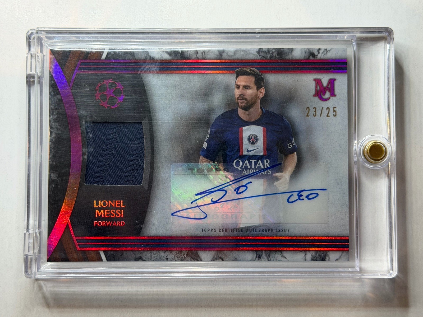2022-23 Topps Museum Collection UCL Lionel Messi Auto Relic /25 view 5
