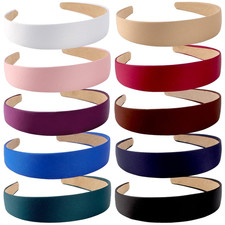 Headbands for Women Girls, 10 Pcs 1 Inch Wide Satin Headbands
