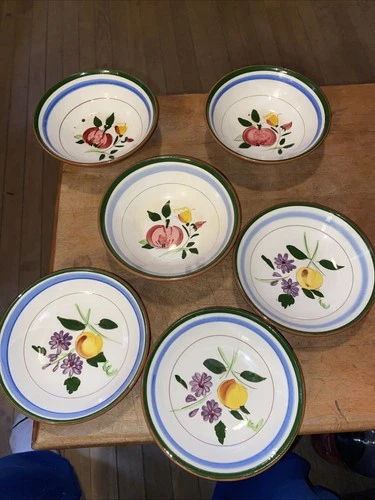 Lot of 6 Stangl Pottery Blue Flower Country Garden Hand Painted Bowls 5.5"