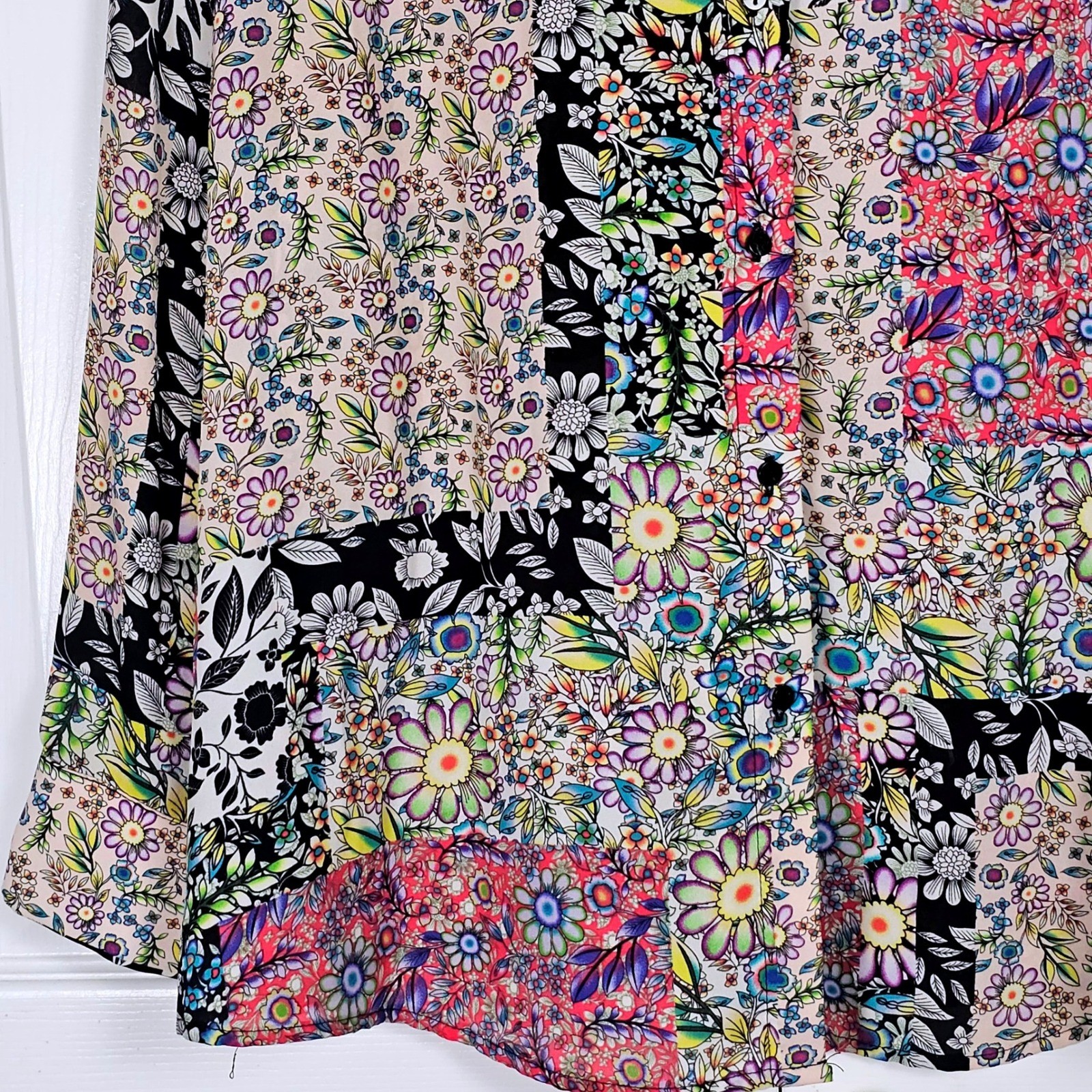Patchwork Floral Button Down Blouse Multi Color L… - image 3