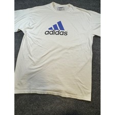 Vintage Adidas T Shirt Mens XXL White Blue Logo Made in USA Cotton Tee