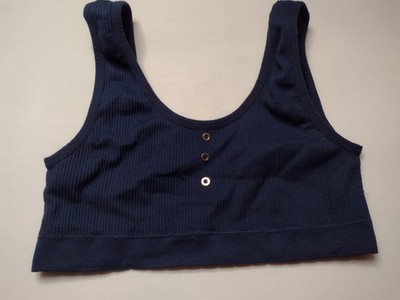 Lucky Seamless Ribbed Bralette Bra Large Navy Button Wireless Wire Free A15
