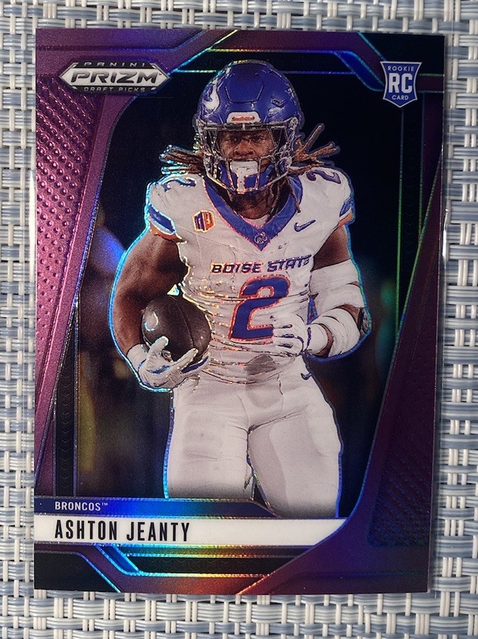 2025 Prizm Draft Picks #13 Ashton Jeanty Purple Prizm 27/99 Boise State, Raiders