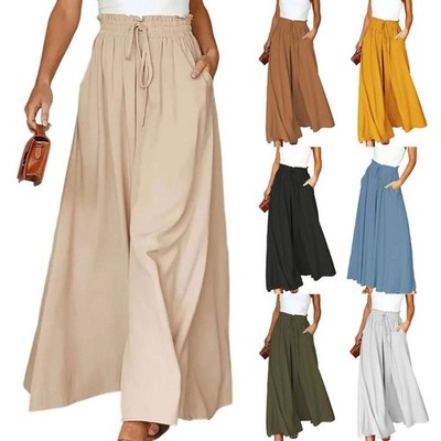 Palazzo Pants Drawstring Elastic Waist Casual Wide Leg Trousers with Pockets
