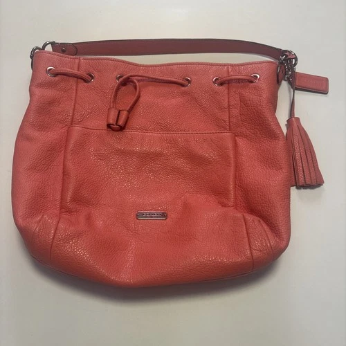Coach Avery Leather 27003 Drawstring Bag Purse Pebbled Coral Lined Excellent