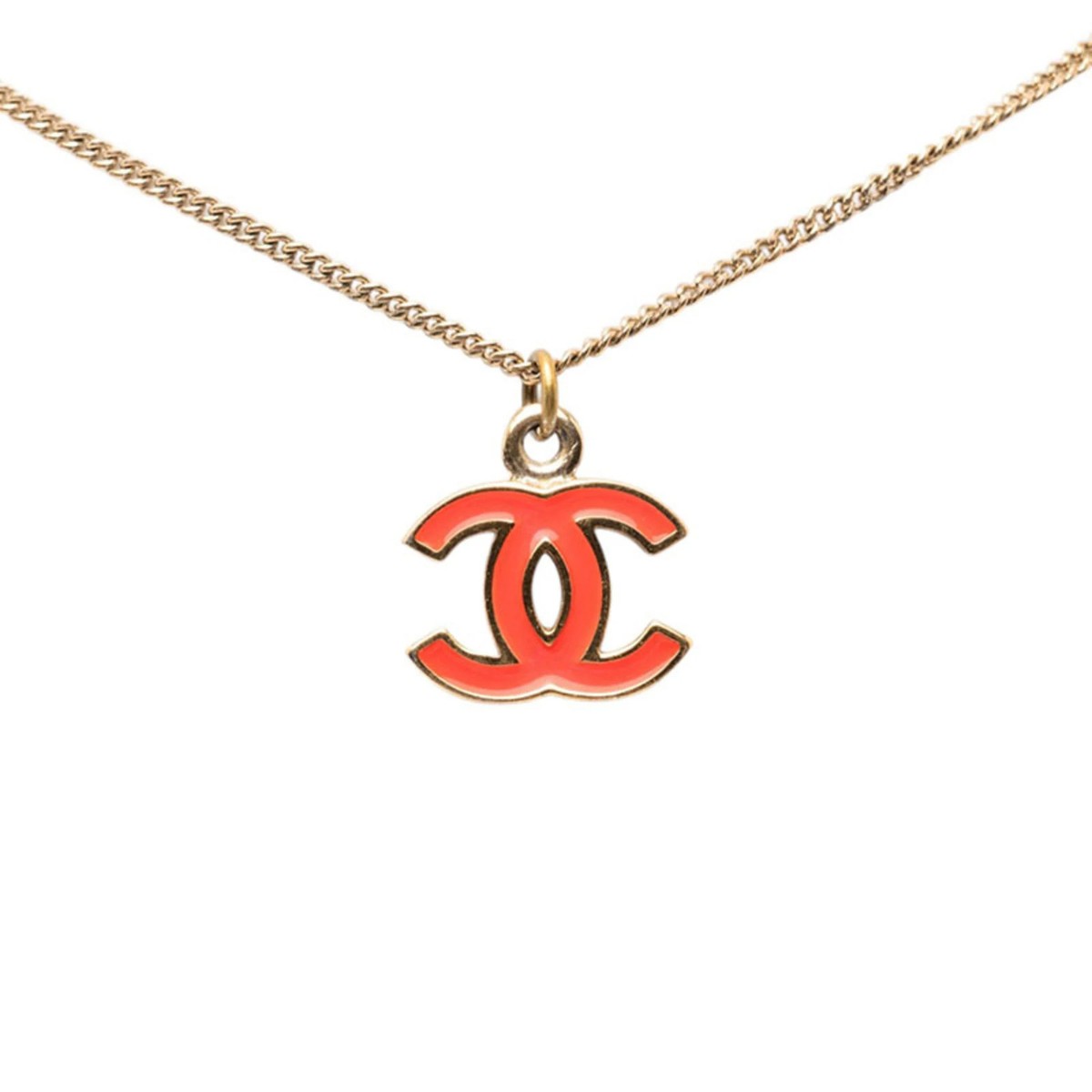 Chanel Coco Mark Pendant Necklace 04A Gold Red Plated Enamel Women