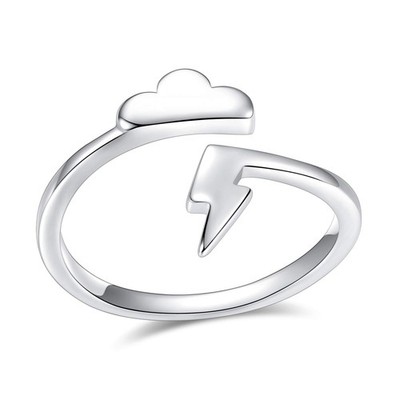 Lightning Bolt Ring Cloud Flash Thunder Wrap High Polish Adjustable Ring, Sil...