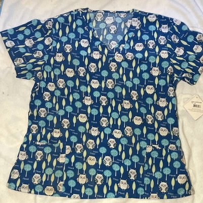 Divine Women's Medical Scrub Top 2X Blue/White/Green Animal Print Poly/Span