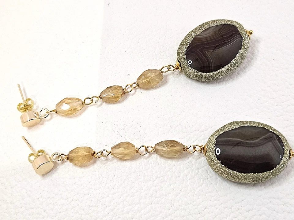 Orecchini: argento 925, quarzo citrino e agata - Immagine 3 di 4