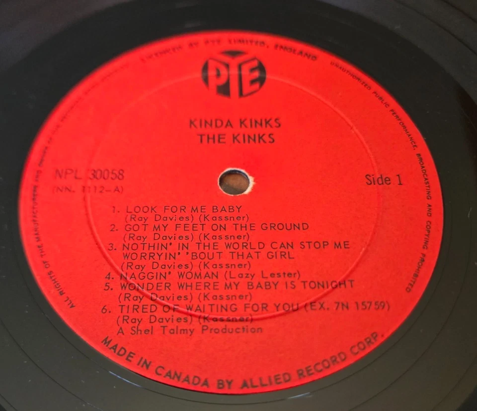 Kinks Kinda Kinks original 1965 canadian Mono LP Rare TESTED - Image 3 of 4