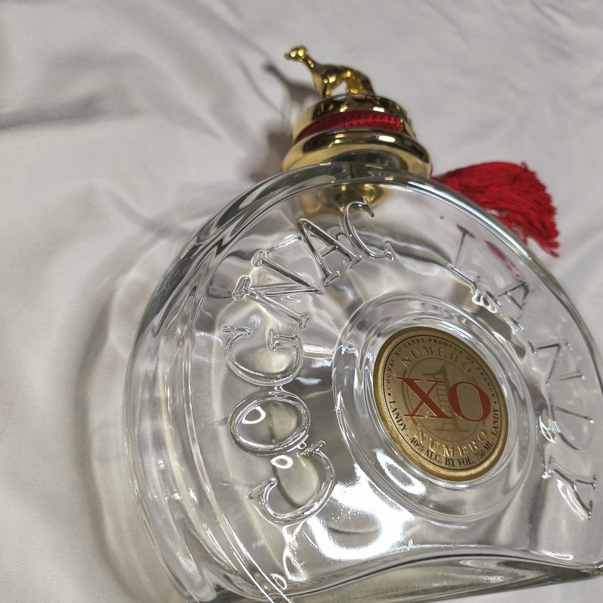 VTG LANDY COGNAC XO Bottle w/ Greyhound Dog Heavy Lid France Vol 