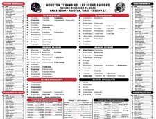 2025 Houston Texans vs Las Vegas Raiders 12/21/25 Flip Card Program