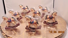 7 Christmas Resin Mini Craft Decoration Rocking Horses-Beige Horses 3"H/ 1"W/3"L