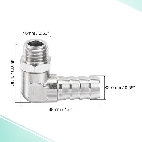 Nichelato Rame Flessibile Barb Raccordo Gomito 10mm Barbato M12x1.5 Maschio - Afbeelding 3 van 5