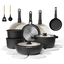 23-Piece Non-Stick Ceramic Cookware Set | Removable Handle Pots & Pans, Black &