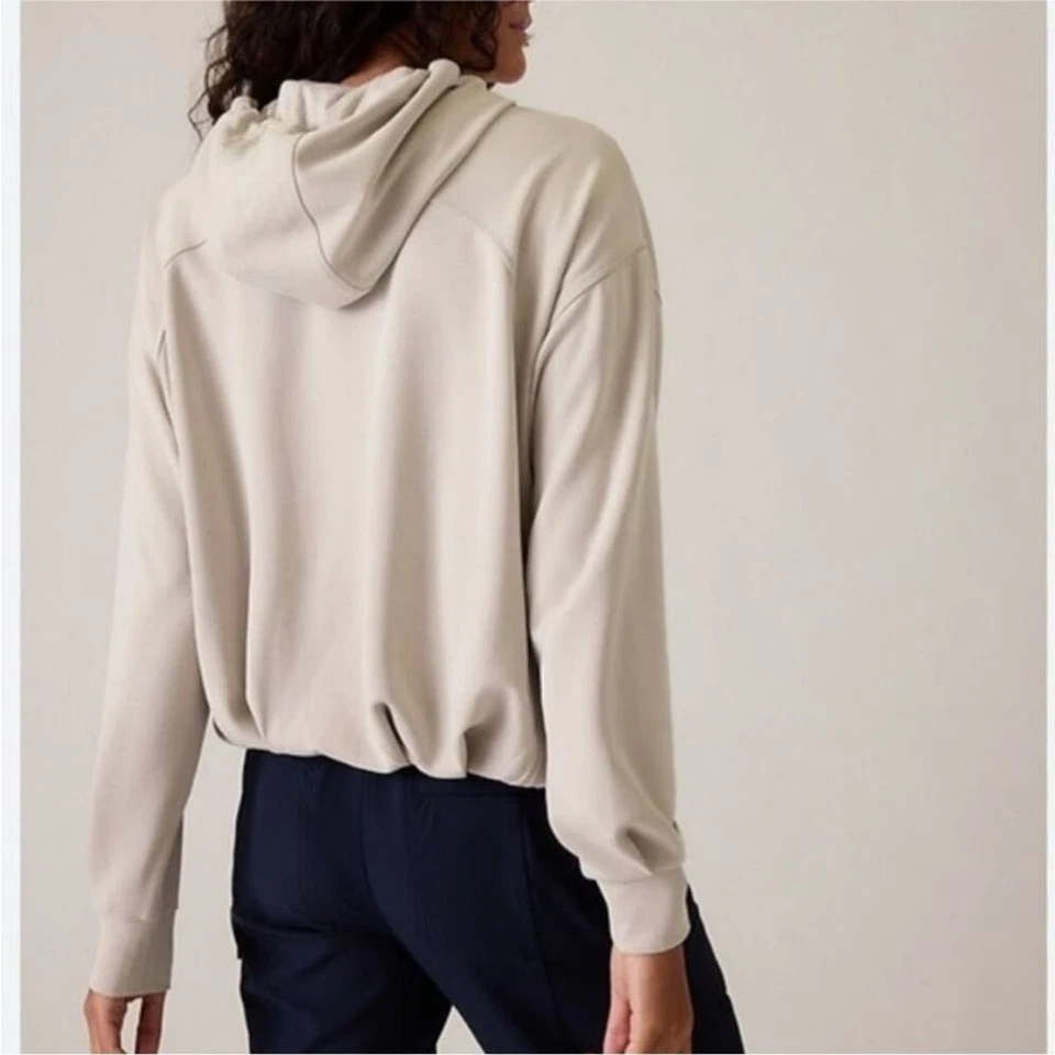 ATHLETA Women's Seasoft Bubble Hem Hoodie-Light Beige-Size S - Image 2 of 4