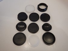 Lot of 9 Assorted Camera Lens Caps Plus Hood and Filter Case Canon Minolta
